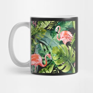 Pink Flamingos / Coral Orange and Dark Green Tropical Foliage Mug